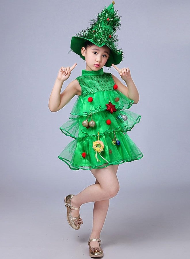 FANCYINN Girls Christmas Tree Dress Cosplay Costume Round Neck Sleeveless Kids Tutu Dresses with Hat Xmas Outfits 110 - Image 2